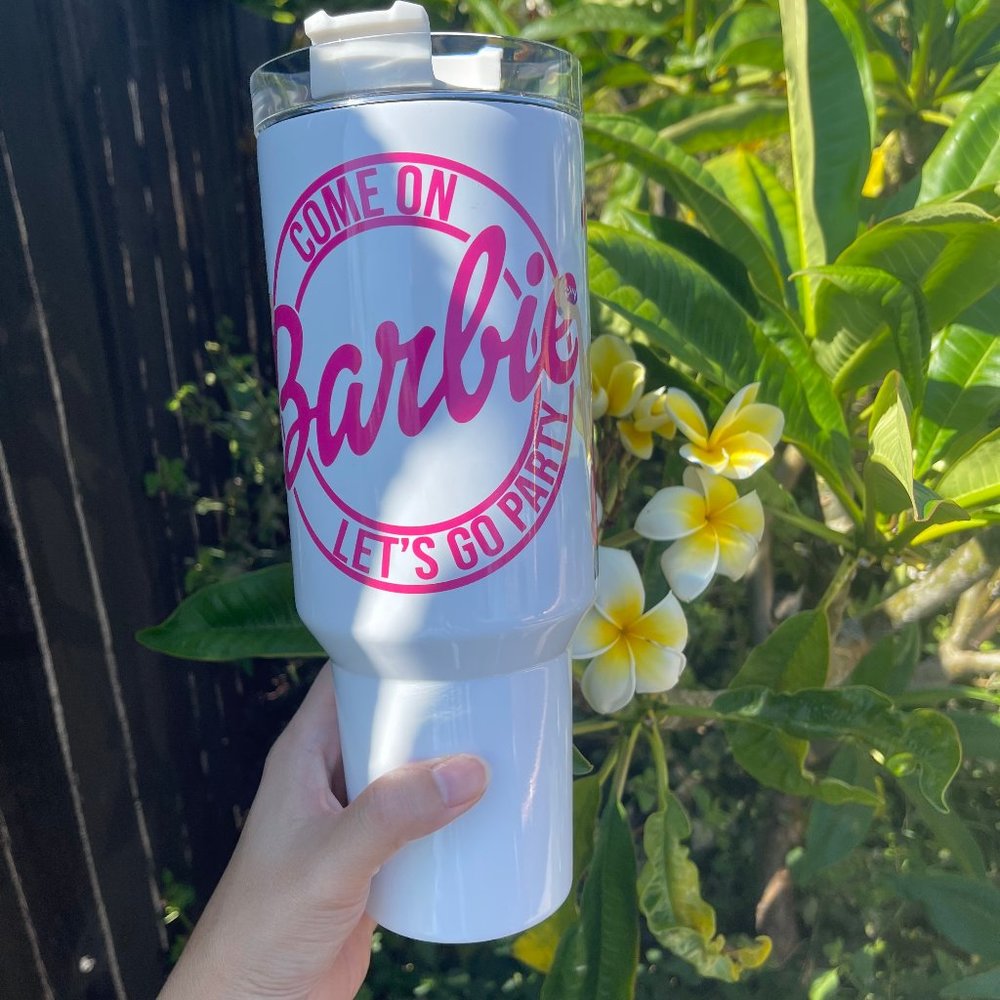 Barbie Girl LETS GO PARTY Movie Pink Tumbler 40 oz tumbler with hand carry handl - Picture 4 of 5